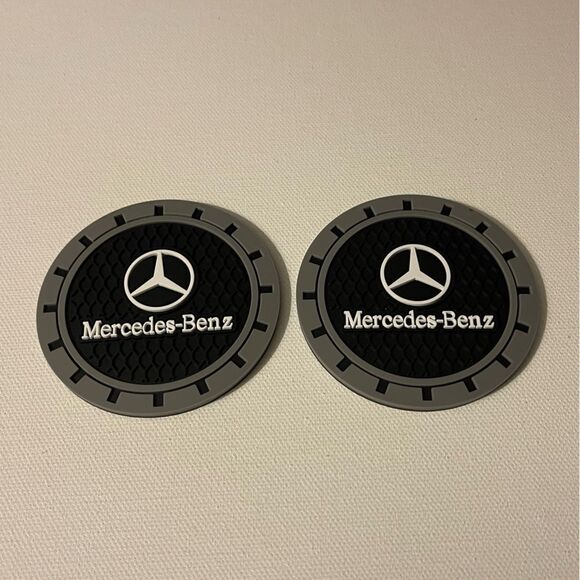 Mercedes logo cup Coasters in black and gray Set of 2 NWT - Picture 3 of 5